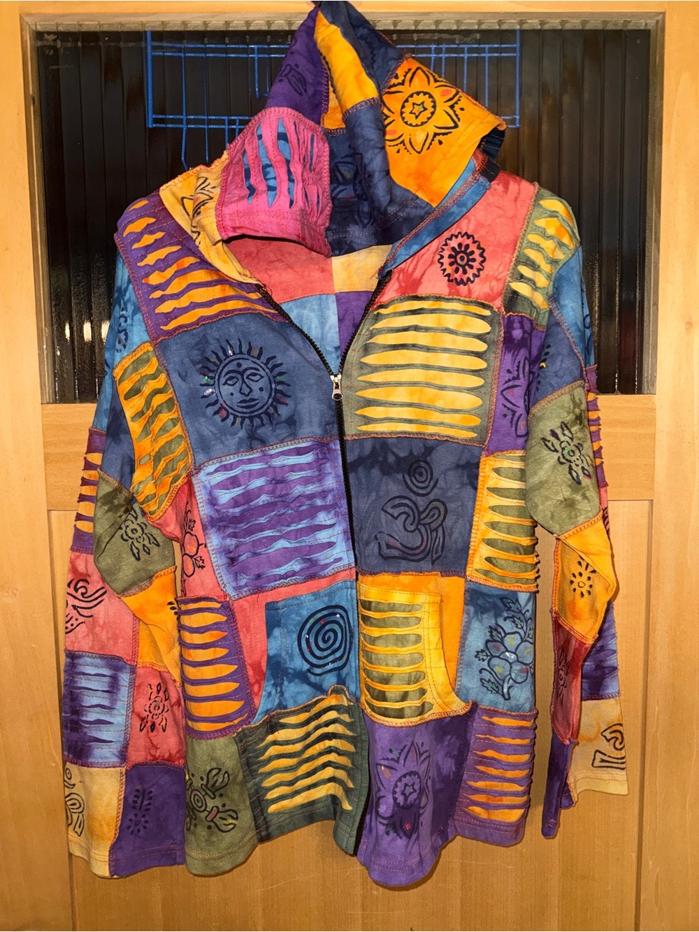 Rising International Patchwork Celestial Spiral Tie-Dye Zip-Up Hoodie Size XL